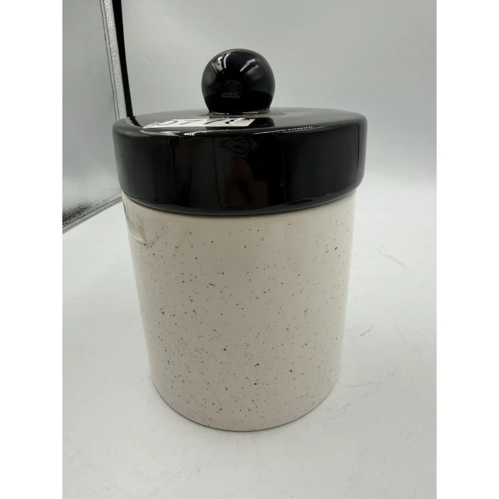 Stoneware Storage Canister Jar Black & Marble Ceramic Lid NWT